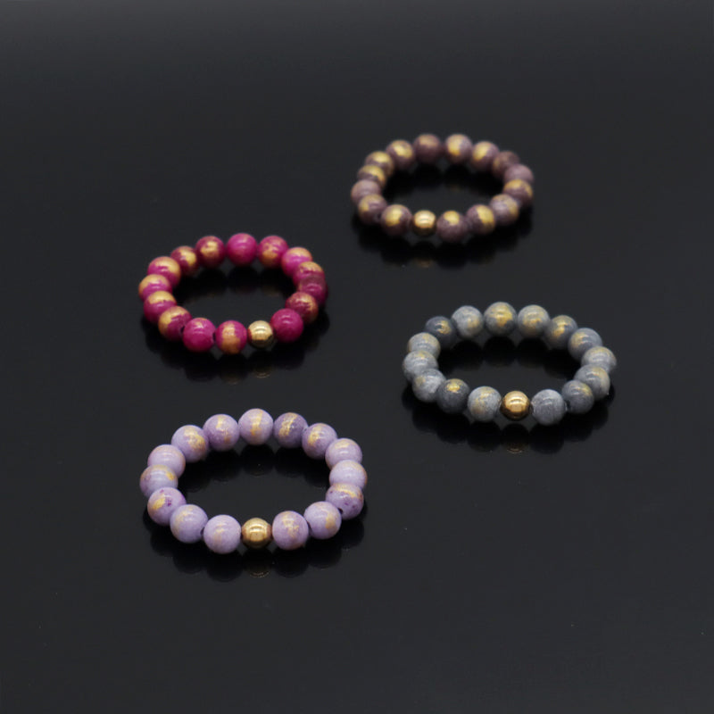 Wholesale Various Natural Stone 5mm Gemstone Beads Elastic Ring Handmade Gold Plated Custom Colorful Jade Beaded Ring For Women