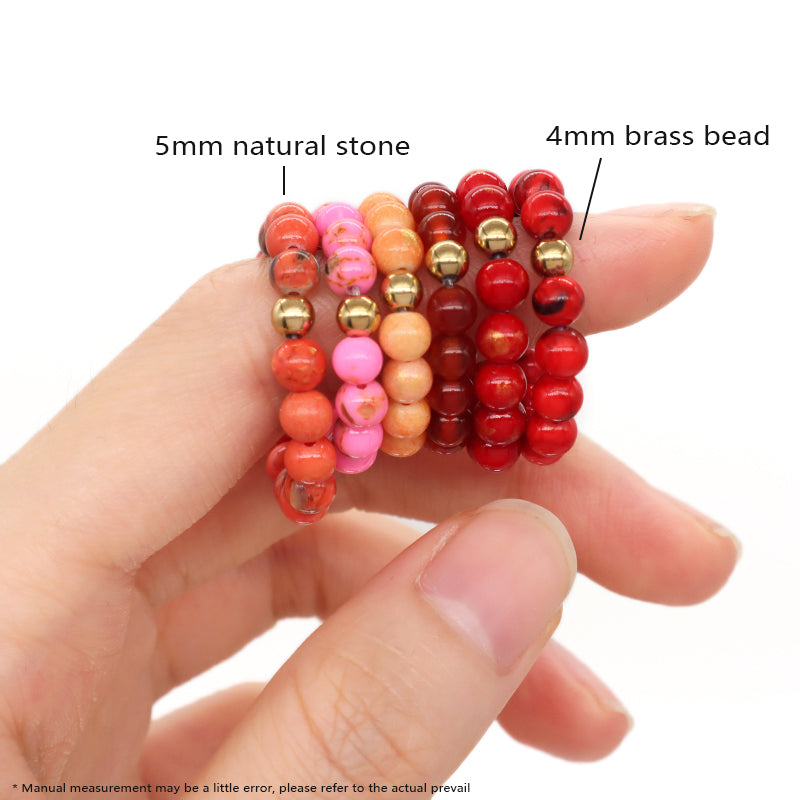 Handmade Natural Stone Beads Women Rings Ajustable 5mm Gem Stone Gold Plated Brass Bead Custom Elastic Colorful Jade Beaded Ring