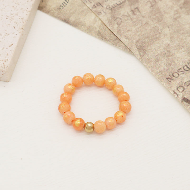 Handmade Natural Stone Beads Women Rings Adjustable 5mm Gem Stone Gold Plated Brass Bead Custom Elastic Colorful Jade Beaded Ring