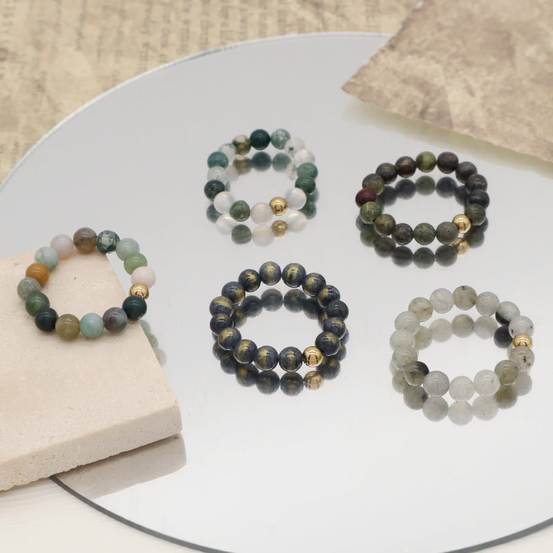 Custom Factory Men Women Fashion Natural Stone 5mm Gemstone Beads Ring Handmade Gold Plated Colorful Jade Beads Stretch Ring
