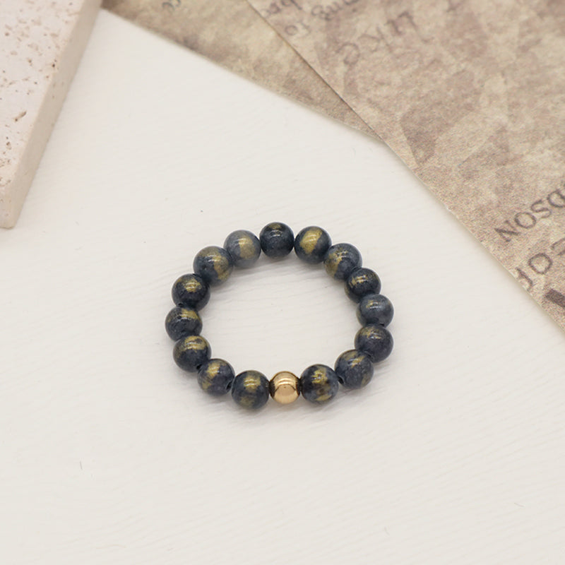 Custom Factory Men Women Fashion Natural Stone 5mm Gemstone Beads Ring Handmade Gold Plated Colorful Jade Beads Stretch Ring