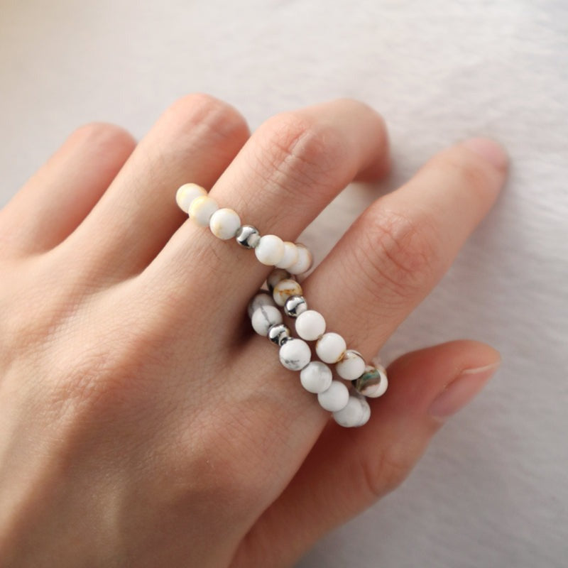 Customized Gemstone Women Men Handmade Fashion Wholesale China Factory OEM Rhodium Brass Stretch 5mm Natural Stone Beads Ring