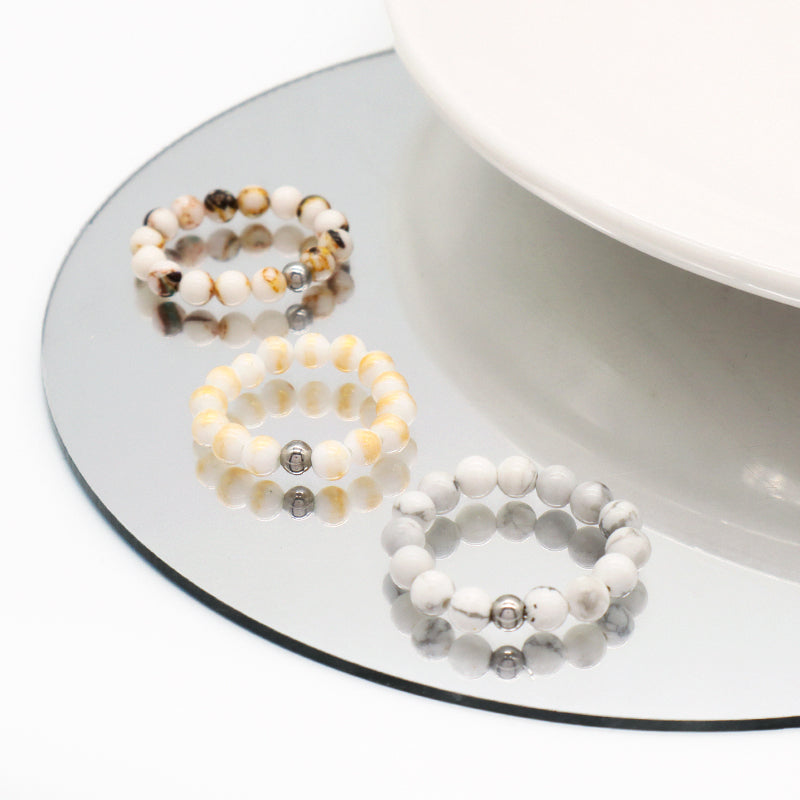 Customized Gemstone Women Men Handmade Fashion Wholesale China Factory OEM Rhodium Brass Stretch 5mm Natural Stone Beads Ring