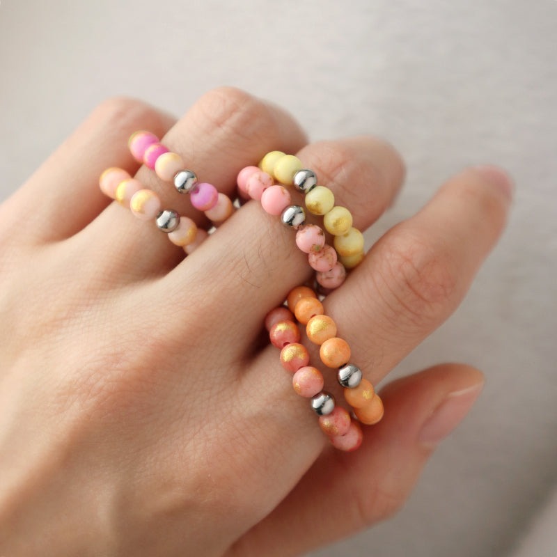OEM Rhodium Brass Beads Wholesale Factory Custom Colorful Handmade GemStone Stretch 5mm Natural Stone Beaded Ring For Women