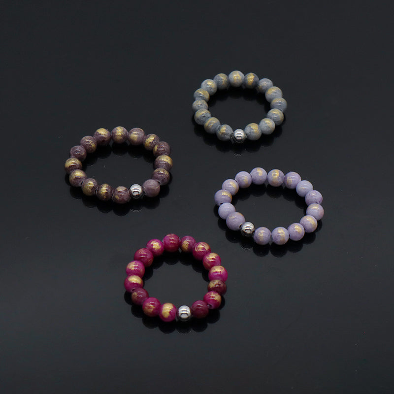 GemStone Custom OEM Rhodium Brass Beads Wholesale Colorful Handmade Stretch 5mm Natural Stone Beaded Jade Ring For Women Men