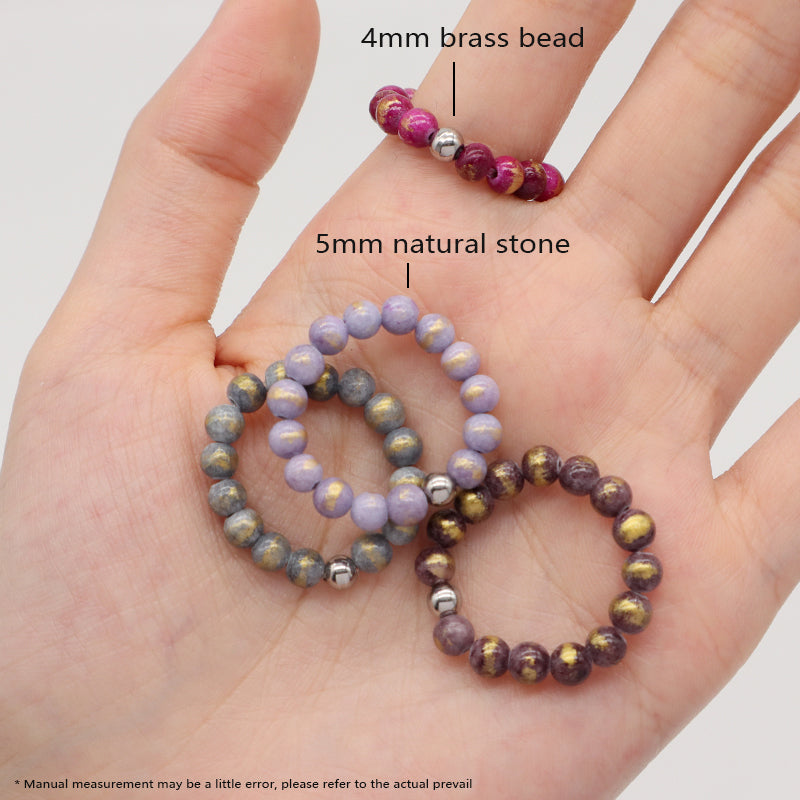 GemStone Custom OEM Rhodium Brass Beads Wholesale Colorful Handmade Stretch 5mm Natural Stone Beaded Jade Ring For Women Men