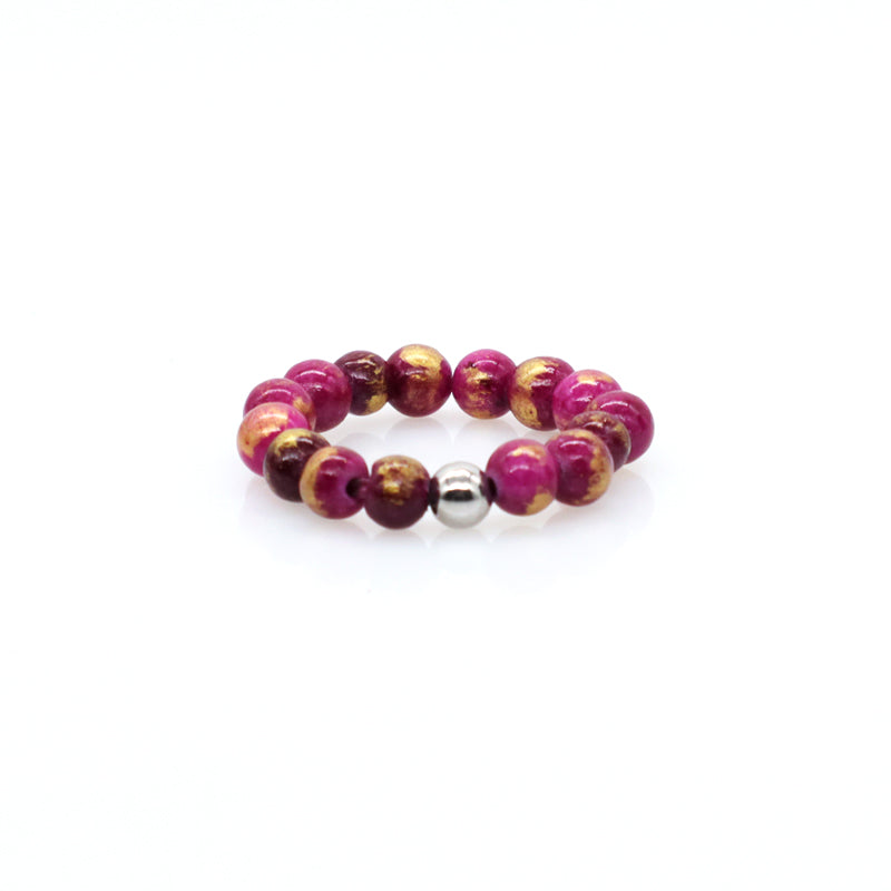 GemStone Custom OEM Rhodium Brass Beads Wholesale Colorful Handmade Stretch 5mm Natural Stone Beaded Jade Ring For Women Men