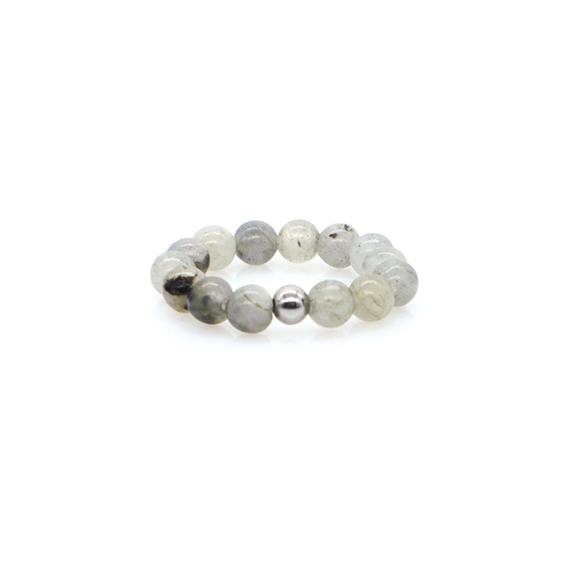 Various 5mm Natural Stone Beaded Ring Wholesale Custom Factory Gemstone OEM Rhodium Brass Beads Stretch Handmade Women Men Ring