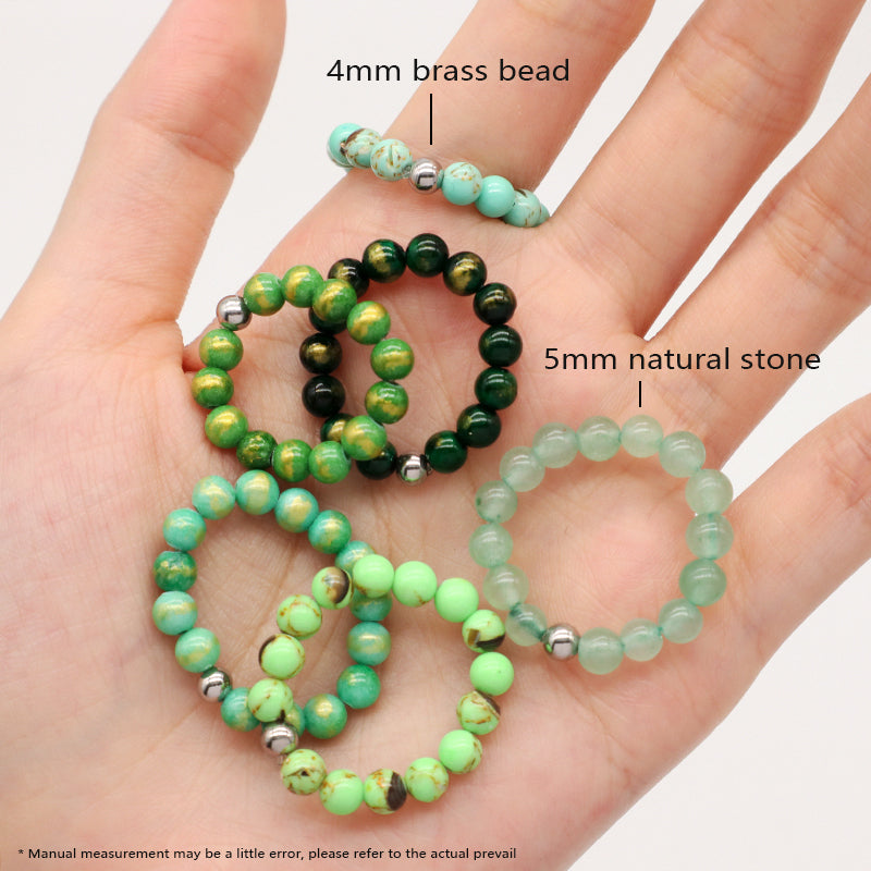 Men Women Fashion 5mm Natural Stone OEM Wholesale Manufacture Handmade Custom Factory Rhodium Brass Gemstone Beads Stretch Ring