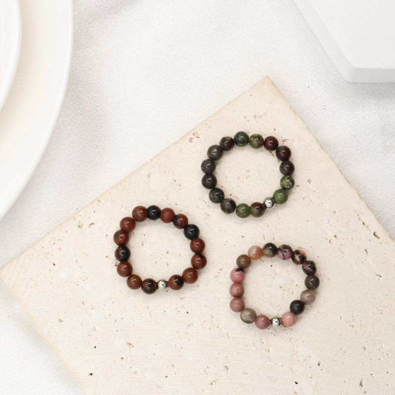 Bohemian Handmade Natural Semi-precious Stone Ring Multi Color Custom OEM Stretch Rope Gemstone Ring Boho 5mm Bead For Men Women
