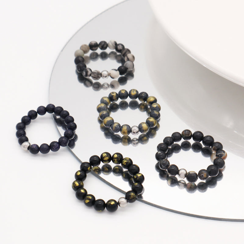 OEM Customized Handmade Healing 5mm Natural Stone Elastic Ring Wholesale Fashionable Gemstone Round Beads Ring For Men Women