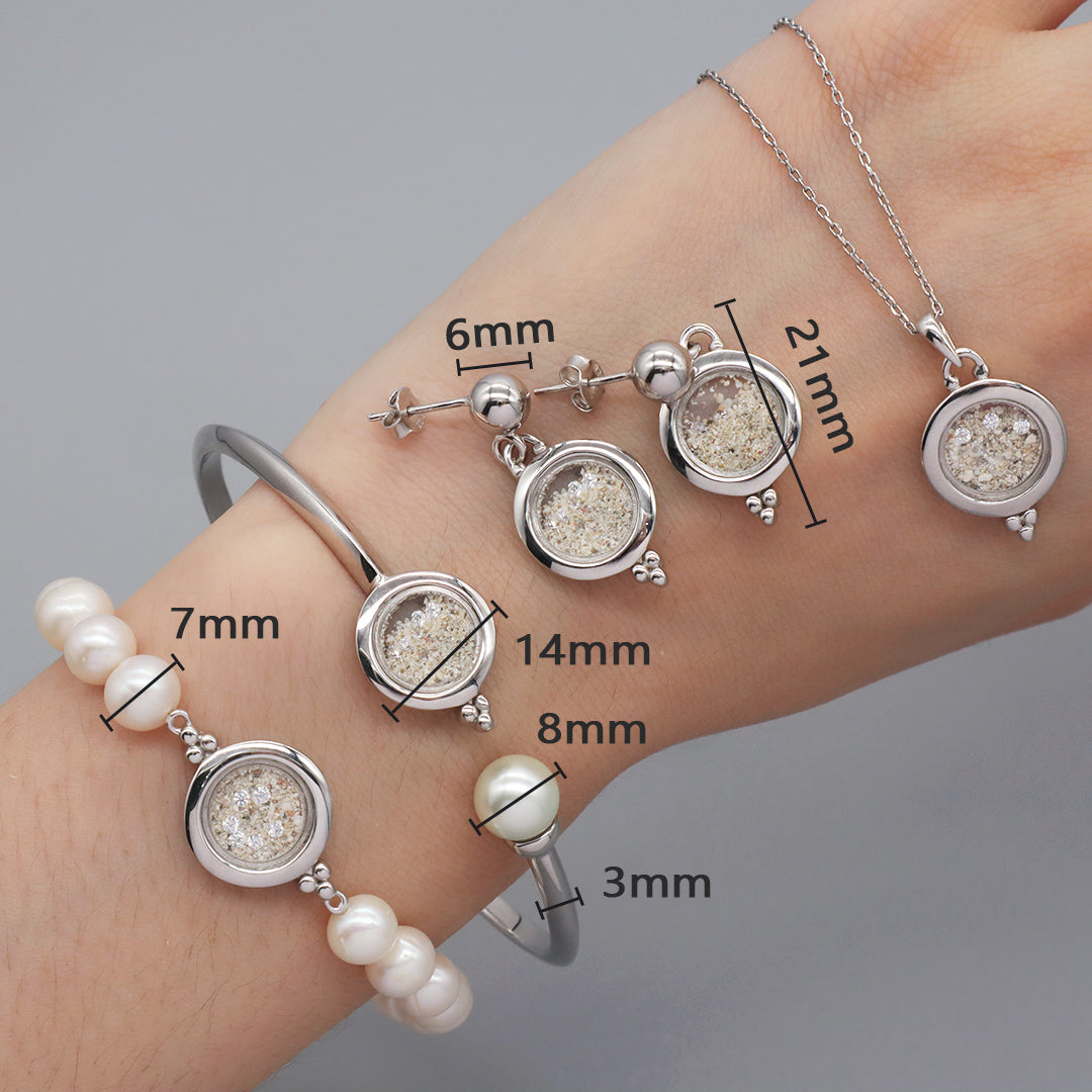 Wholesale Good Quality Fashion Manufacture China Factory Custom Women Fresh Water Pearl Bracelet Necklace Earrings CZ Round Glass Mirror Rhodium Plated 925 Sterling Silver Jewelry Set